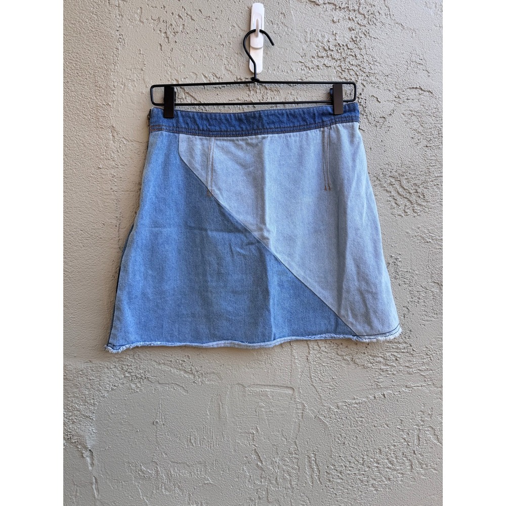 Life In Progress Womens Patchwork Blue Denim Mini Skirt MEDIUM Boho Indie - Picture 6 of 8